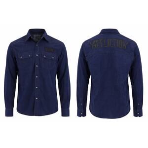 Affliction y2k Blue Button Down Shirt Size L Embroidered Spell Out Grunge Biker